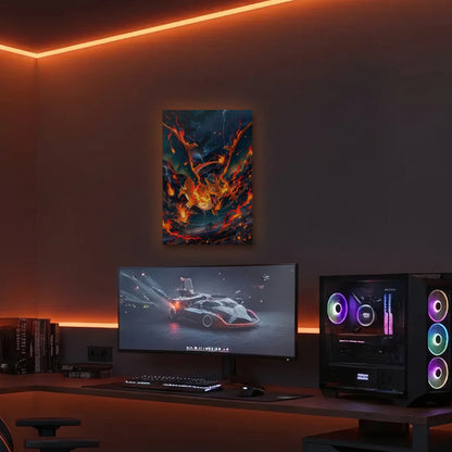 Anime Art acrylic wall art in an orange LED gaming room