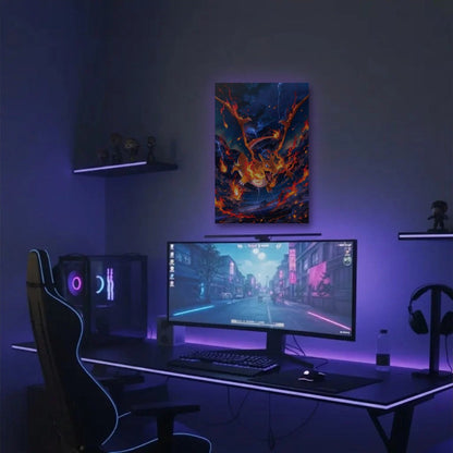 Anime Art acrylic wall art in a purple gaming setup