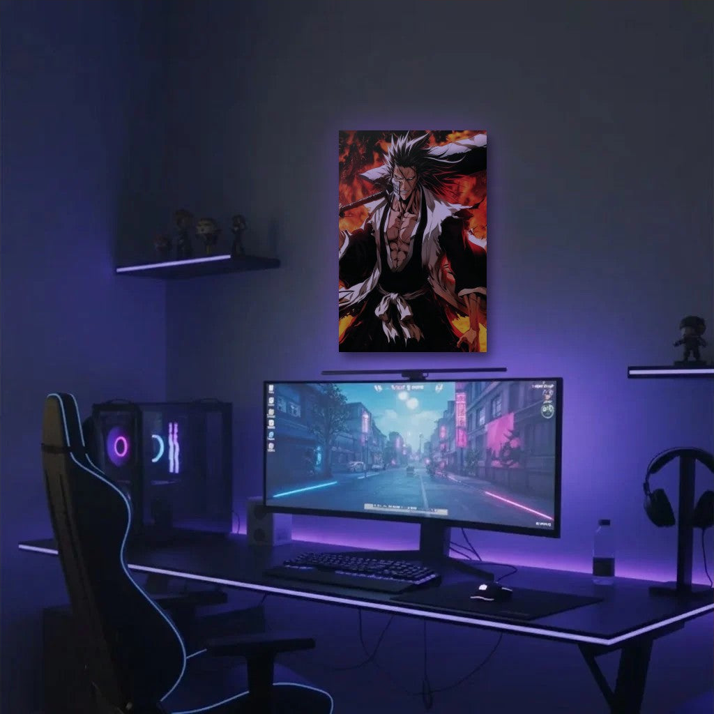 Anime Art acrylic wall art in a purple gaming setup