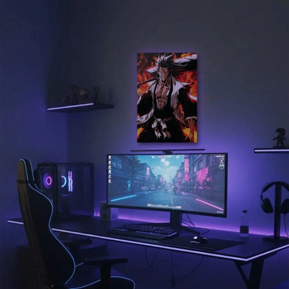 Anime Art acrylic wall art in a purple gaming setup