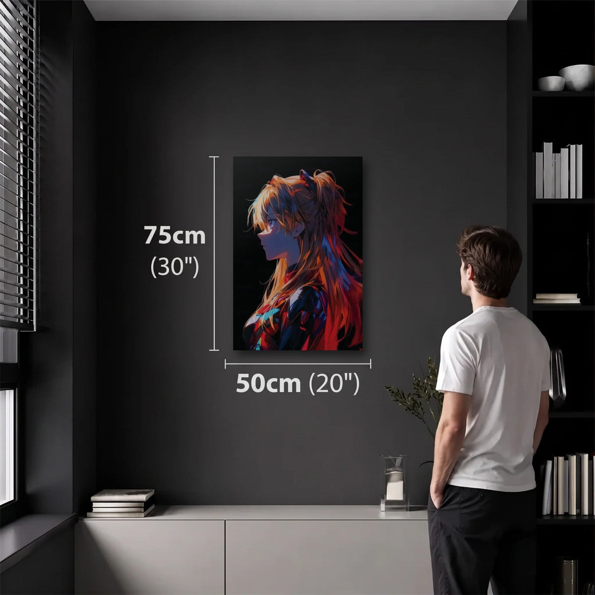 Anime Art 50x75 cm acrylic wall art in a dark modern room