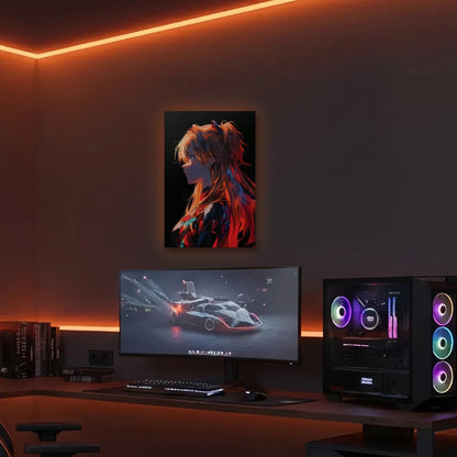 Anime Art acrylic wall art in an orange LED gaming room
