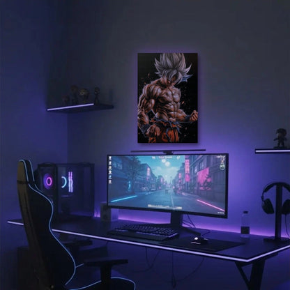 Anime Art acrylic wall art in a purple gaming setup