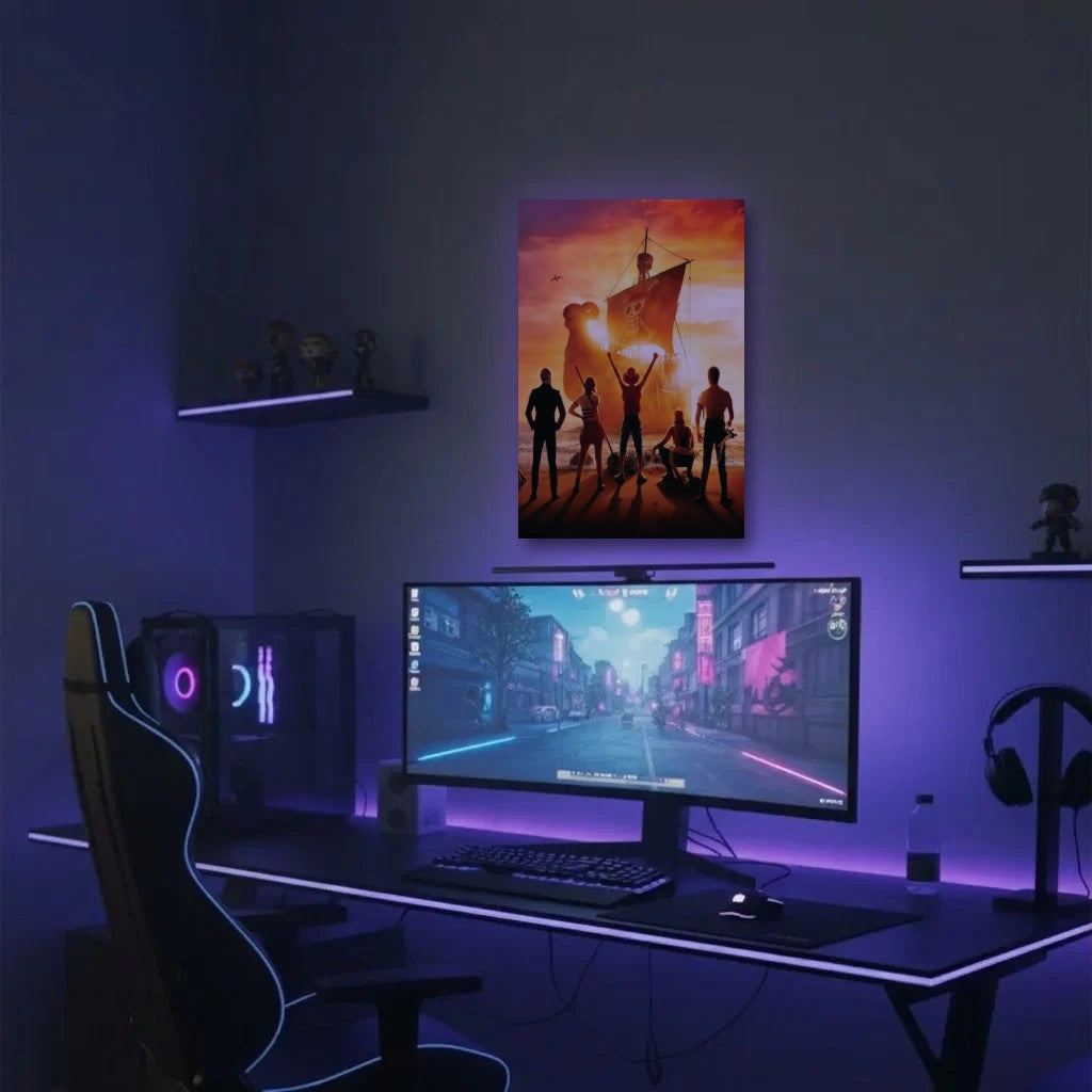 Anime Art acrylic wall art in a purple gaming setup
