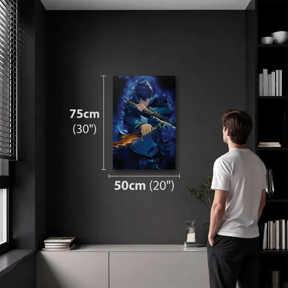 Anime Art 50x75 cm acrylic wall art in a dark modern room