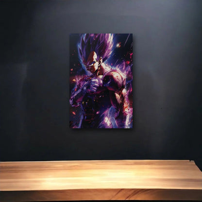Anime Art glossy acrylic art above a wooden shelf