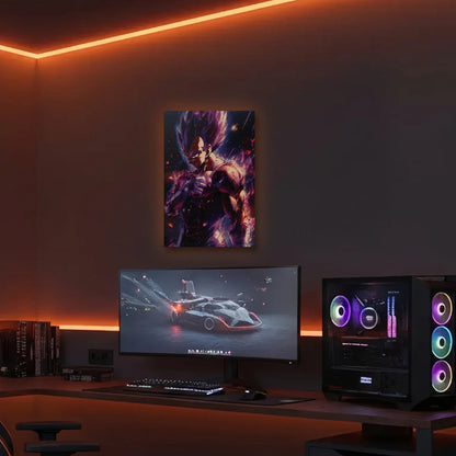 Anime Art acrylic wall art in an orange LED gaming room