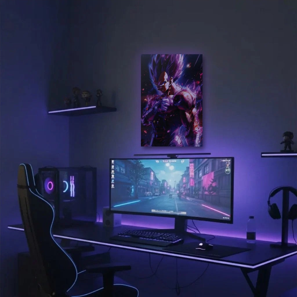 Anime Art acrylic wall art in a purple gaming setup