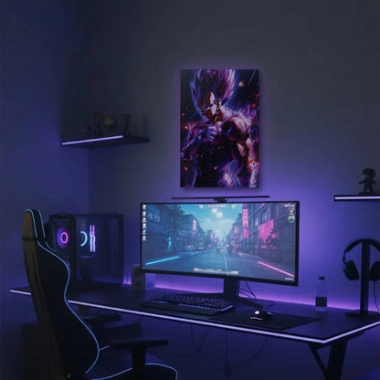 Anime Art acrylic wall art in a purple gaming setup