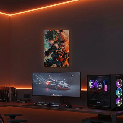 Anime Art acrylic wall art in an orange LED gaming room