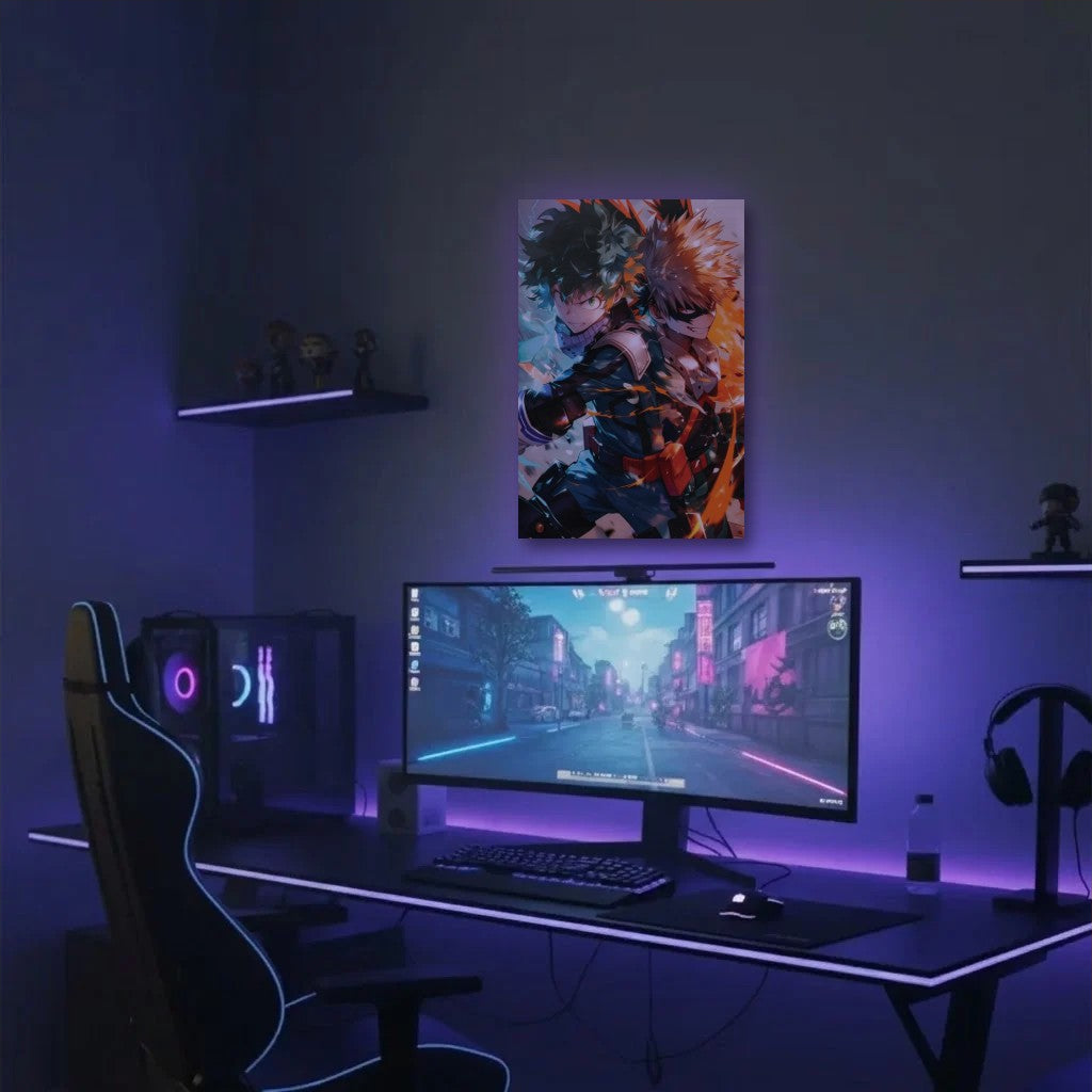 Anime Art acrylic wall art in a purple gaming setup