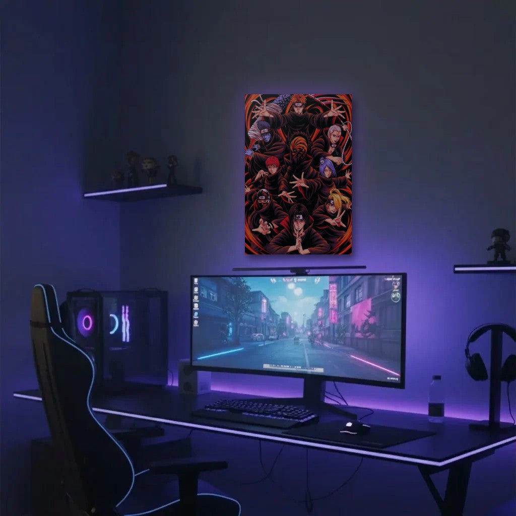 Anime Art acrylic wall art in a purple gaming setup