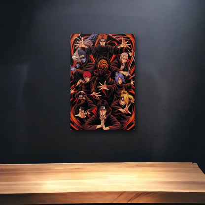 Anime Art glossy acrylic art above a wooden shelf