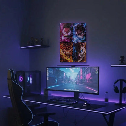 Anime Art acrylic wall art in a purple gaming setup