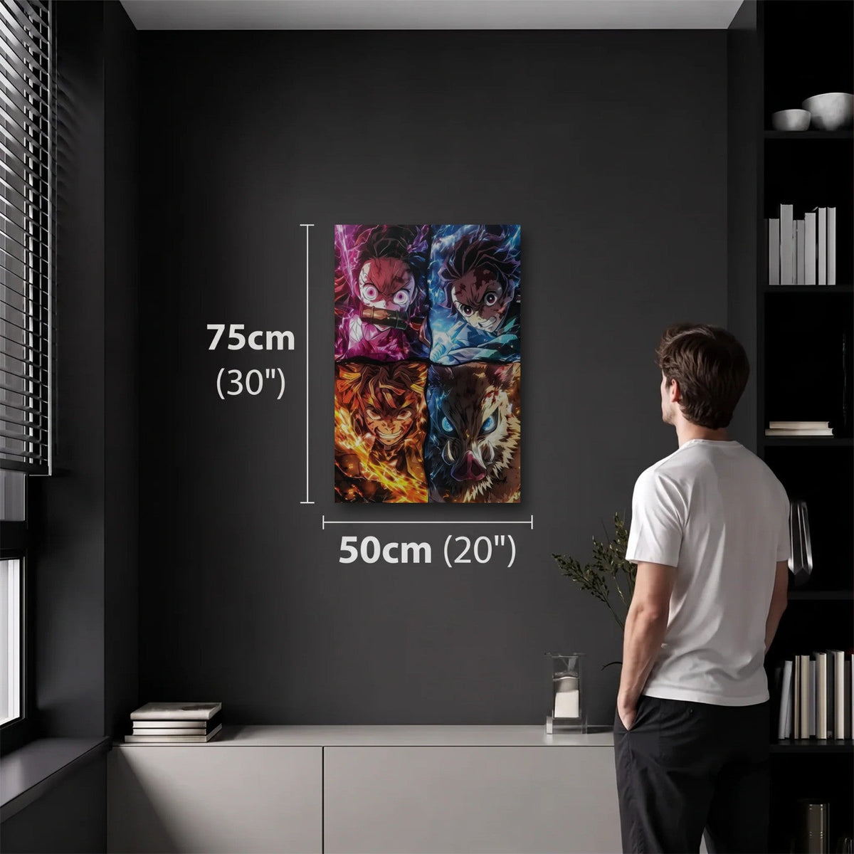 Anime Art 50x75 cm acrylic wall art in a dark modern room
