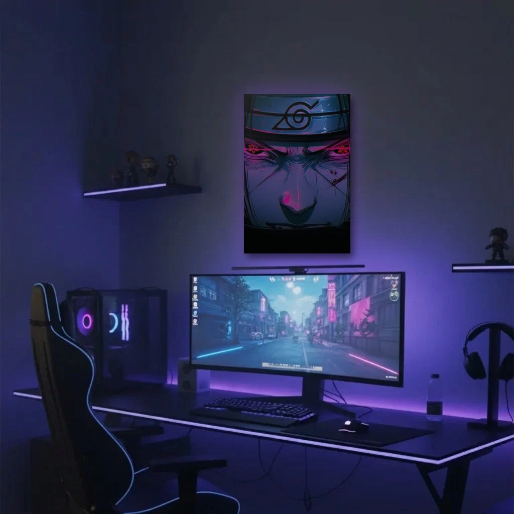 Anime Art acrylic wall art in a purple gaming setup