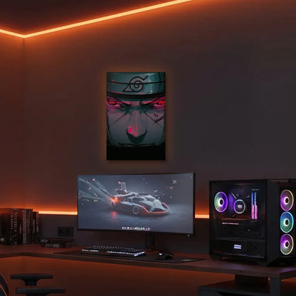 Anime Art acrylic wall art in an orange LED gaming room