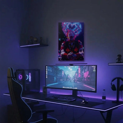 Anime Art acrylic wall art in a purple gaming setup