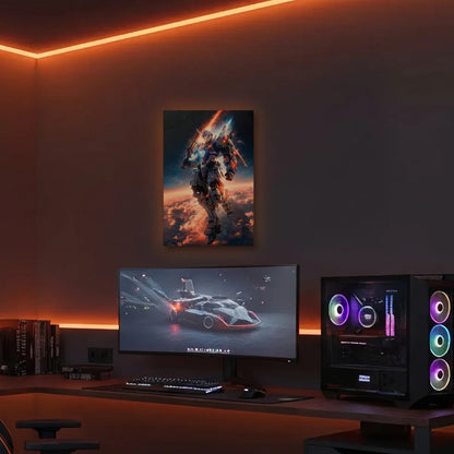 Anime Art acrylic wall art in an orange LED gaming room