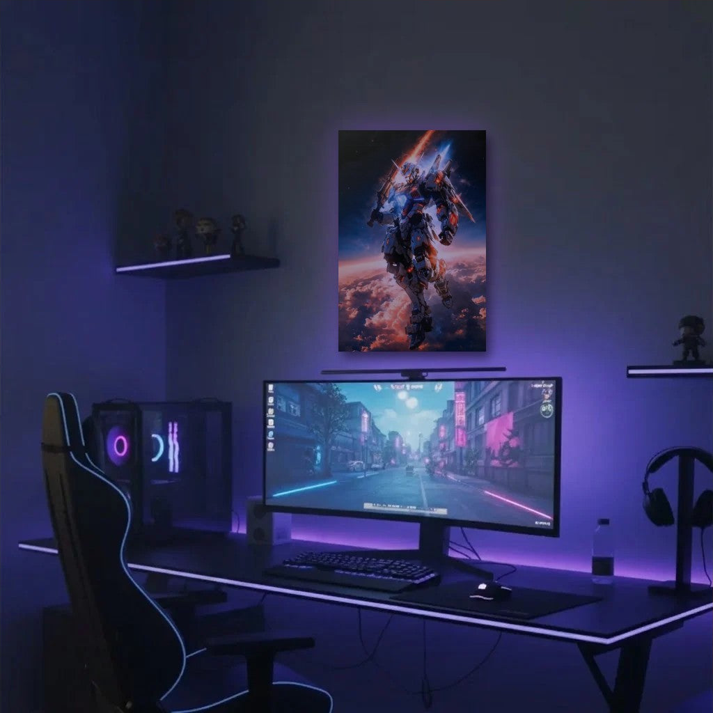 Anime Art acrylic wall art in a purple gaming setup