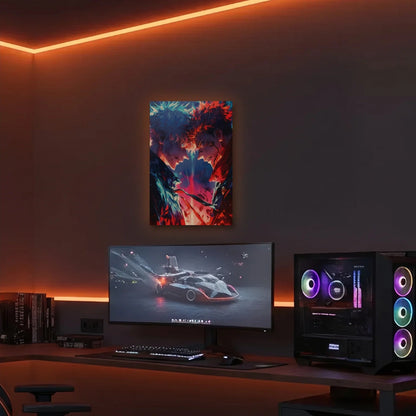 Anime Art acrylic wall art in an orange LED gaming room