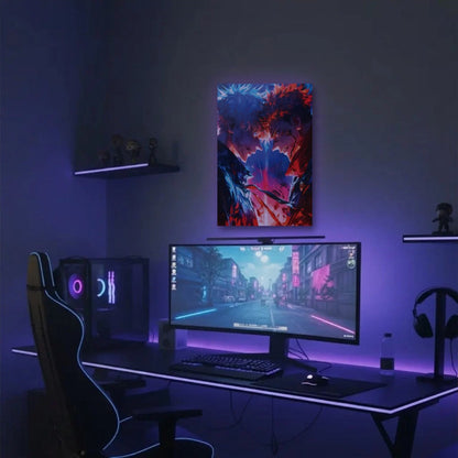 Anime Art acrylic wall art in a purple gaming setup