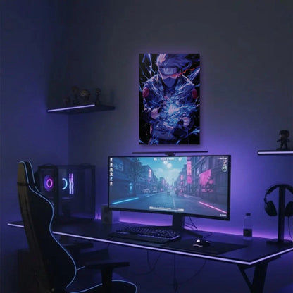 Anime Art acrylic wall art in a purple gaming setup