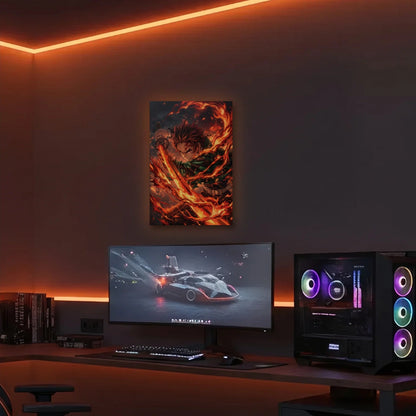 Anime Art acrylic wall art in an orange LED gaming room