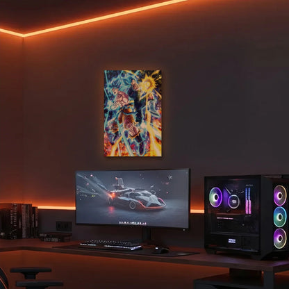 Anime Art acrylic wall art in an orange LED gaming room