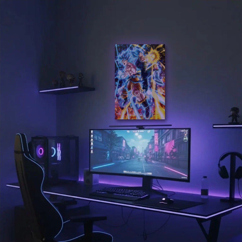 Anime Art acrylic wall art in a purple gaming setup