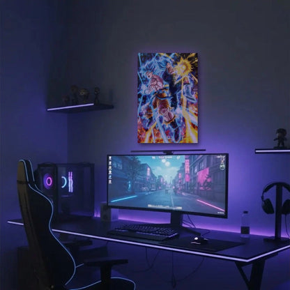 Anime Art acrylic wall art in a purple gaming setup