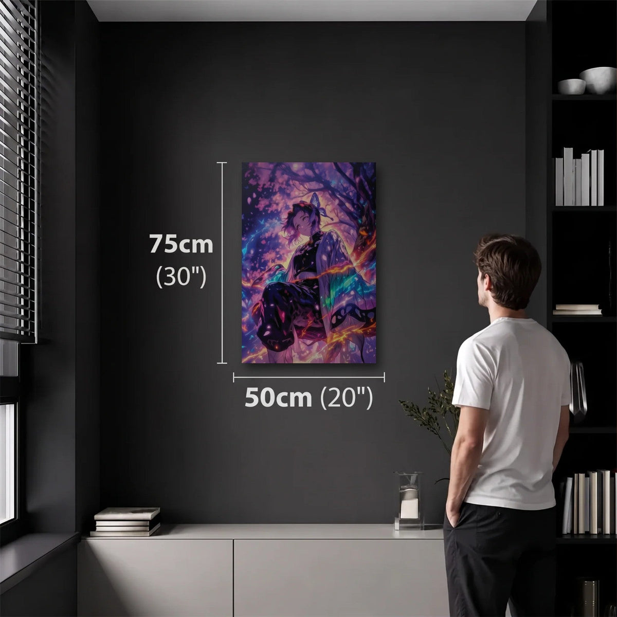 Anime Art 50x75 cm acrylic wall art in a dark modern room