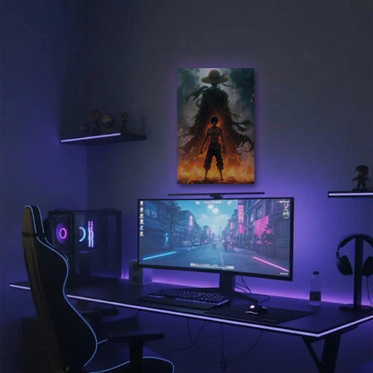 Anime Art acrylic wall art in a purple gaming setup