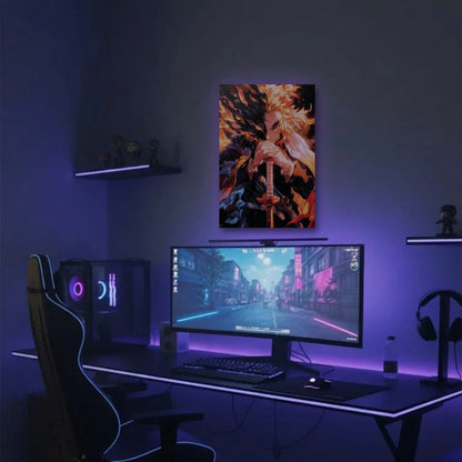 Anime Art acrylic wall art in a purple gaming setup