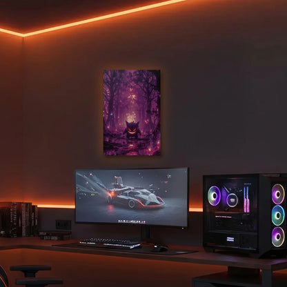 Anime Art acrylic wall art in an orange LED gaming room