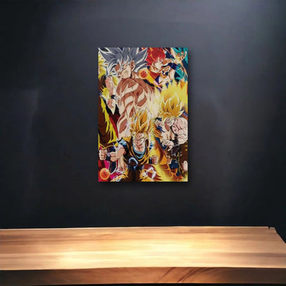 Anime Art glossy acrylic art above a wooden shelf