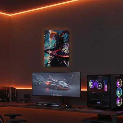 Anime Art acrylic wall art in an orange LED gaming room
