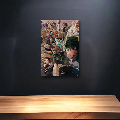 Anime Art glossy acrylic art above a wooden shelf