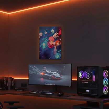 Anime Art acrylic wall art in an orange LED gaming room