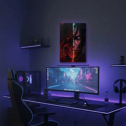 Anime Art acrylic wall art in a purple gaming setup