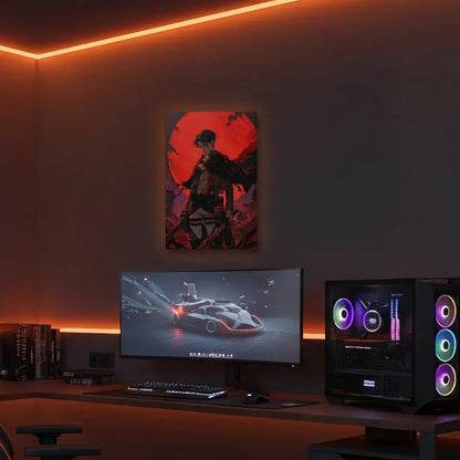 Anime Art acrylic wall art in an orange LED gaming room