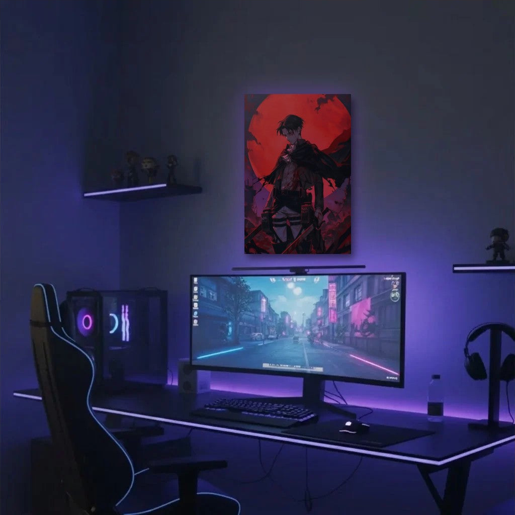 Anime Art acrylic wall art in a purple gaming setup