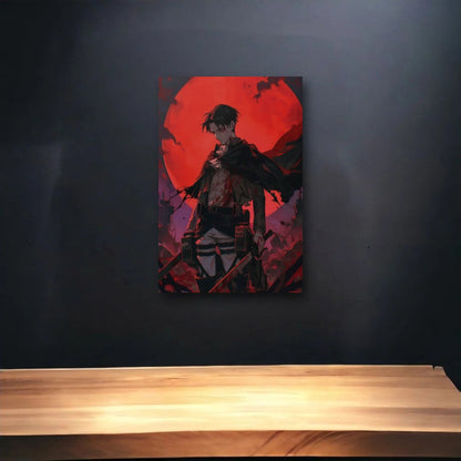 Anime Art glossy acrylic art above a wooden shelf