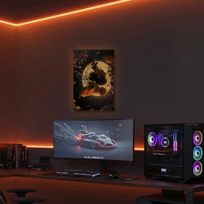 Anime Art acrylic wall art in an orange LED gaming room