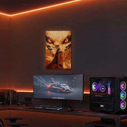 Anime Art acrylic wall art in an orange LED gaming room