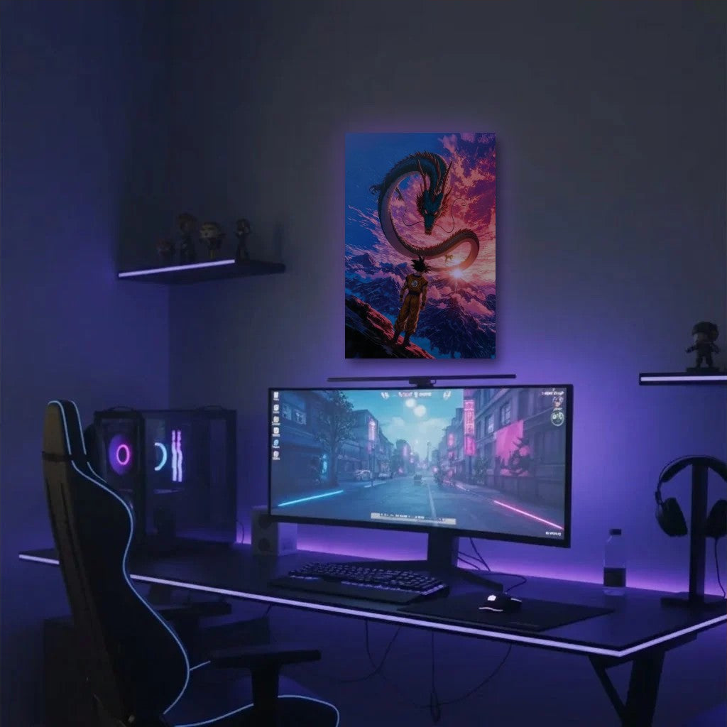 Anime Art acrylic wall art in a purple gaming setup