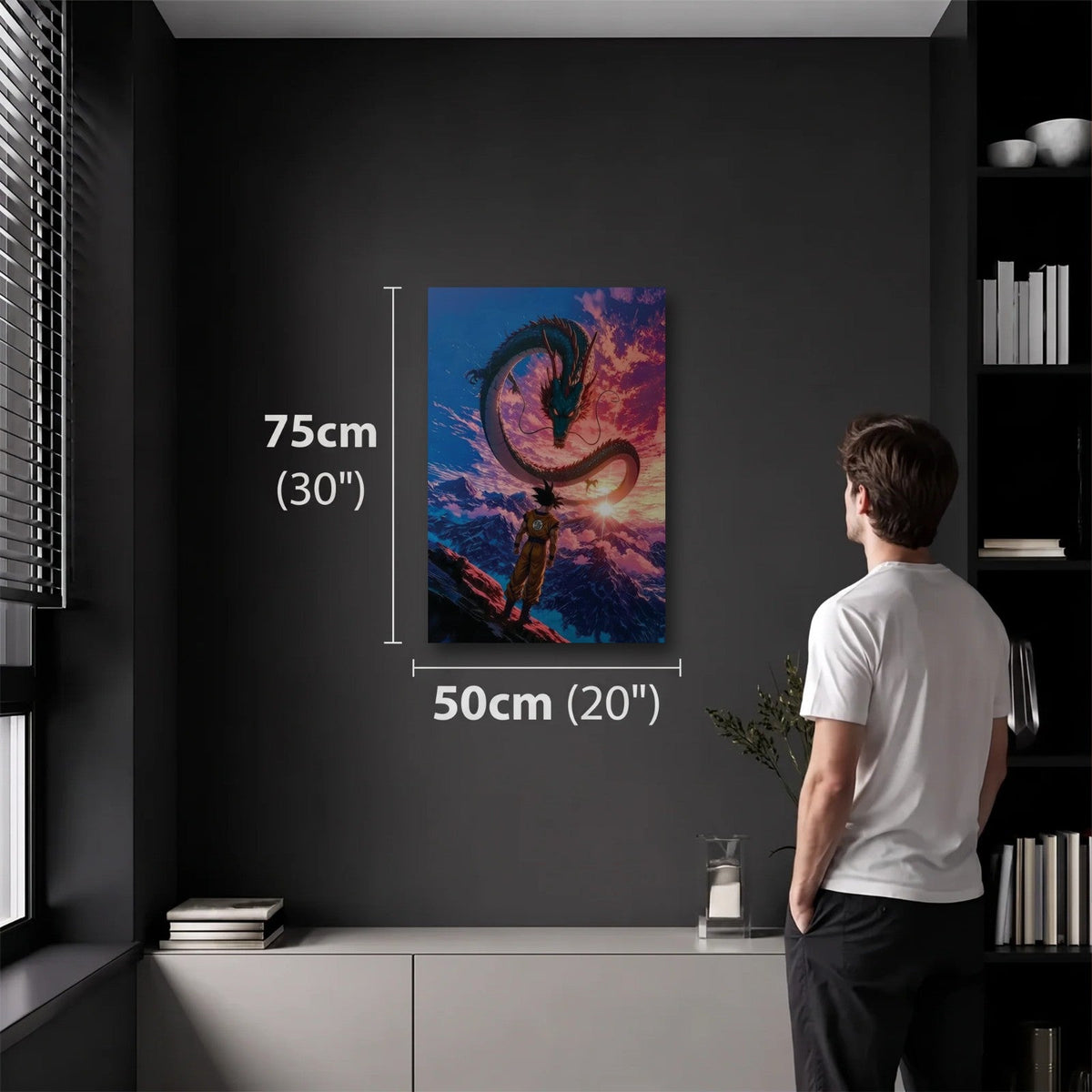 Anime Art 50x75 cm acrylic wall art in a dark modern room