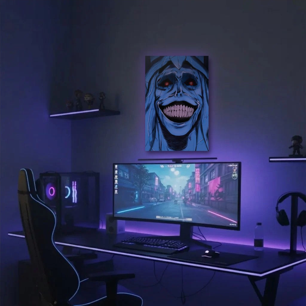 Anime Art acrylic wall art in a purple gaming setup