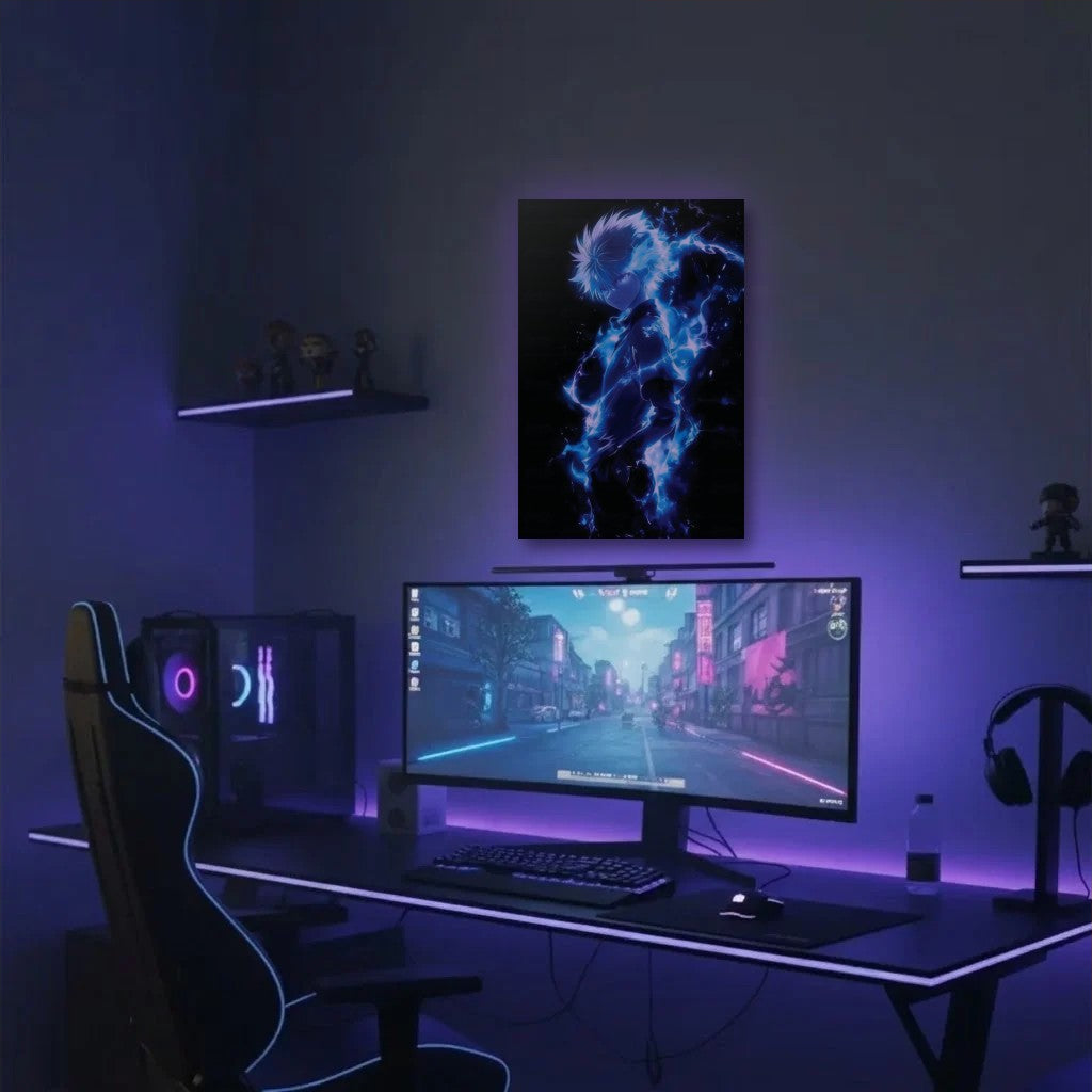 Anime Art acrylic wall art in a purple gaming setup