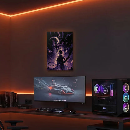 Anime Art acrylic wall art in an orange LED gaming room